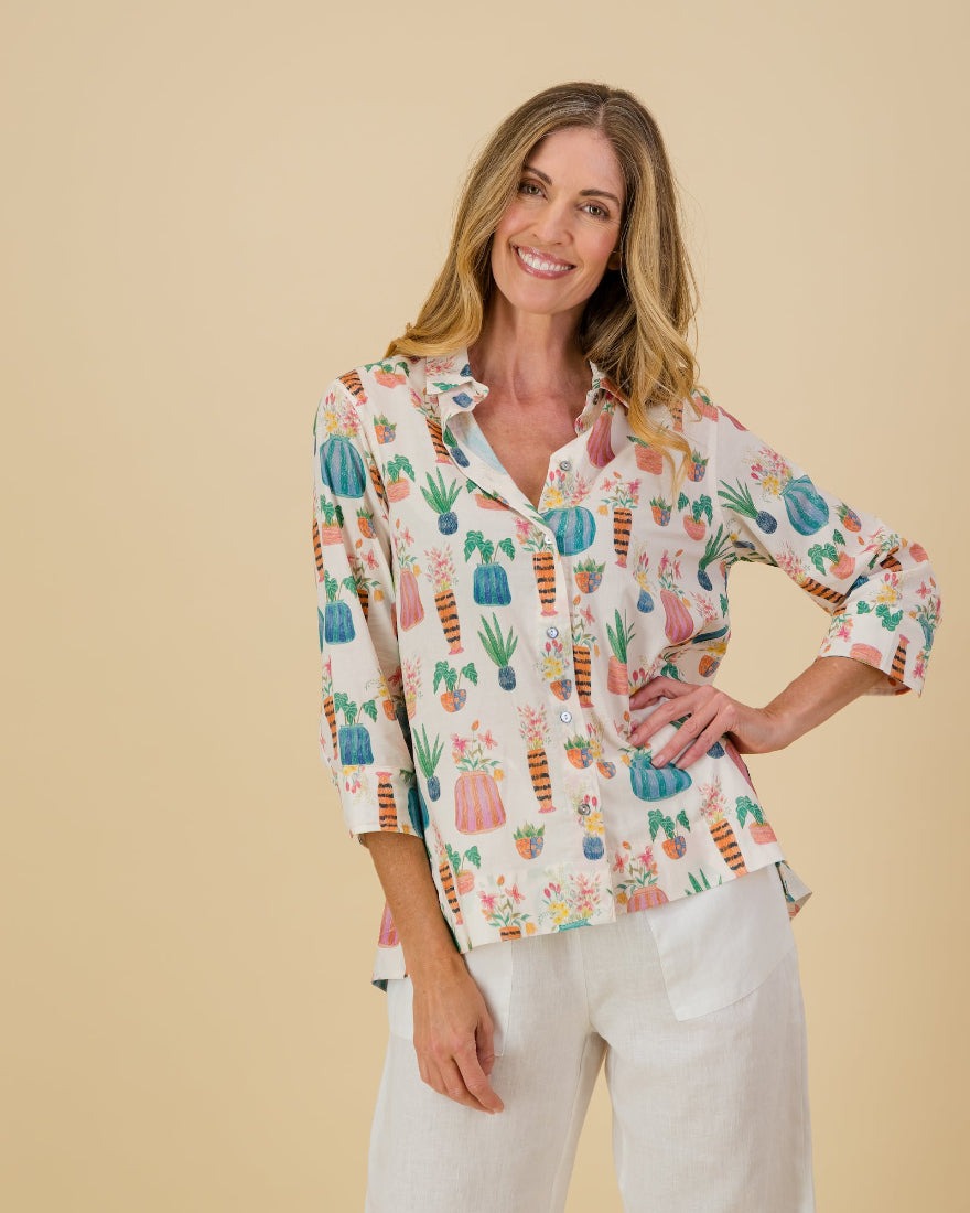 Garden Pots Printed Cotton Shirt