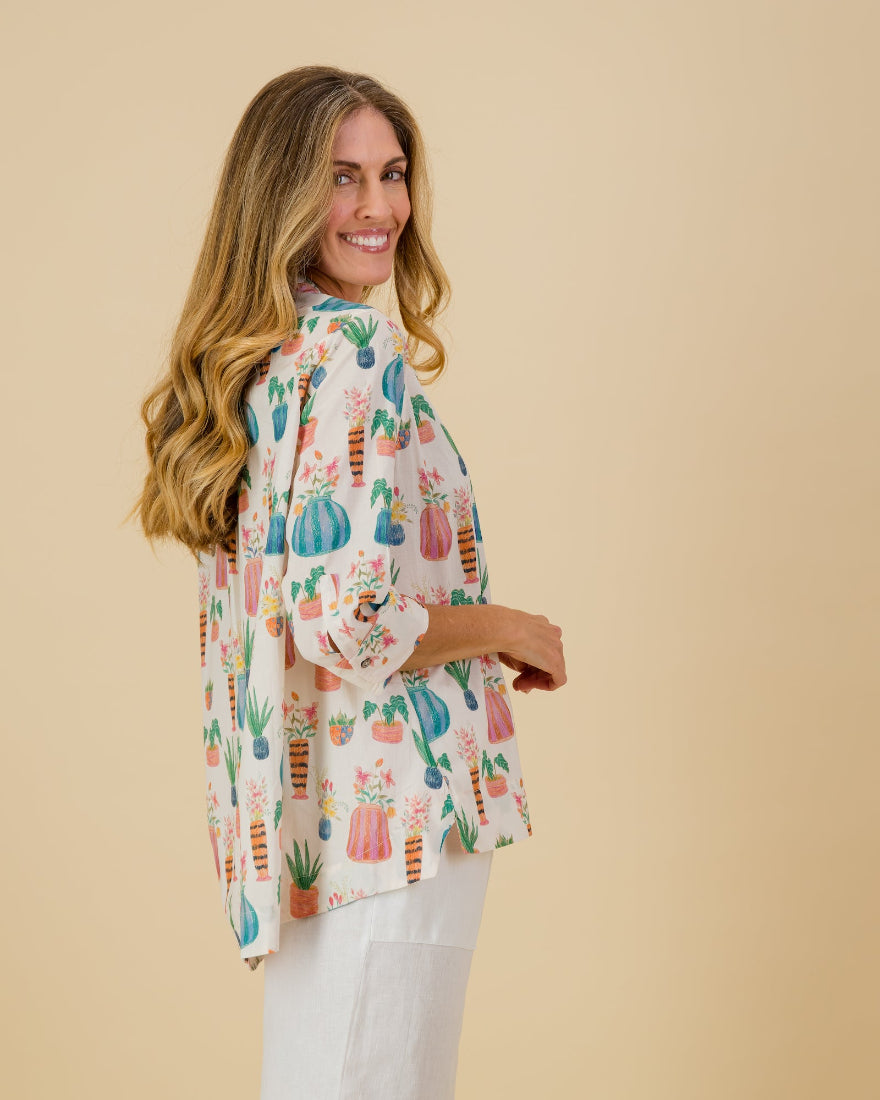 Garden Pots Printed Cotton Shirt