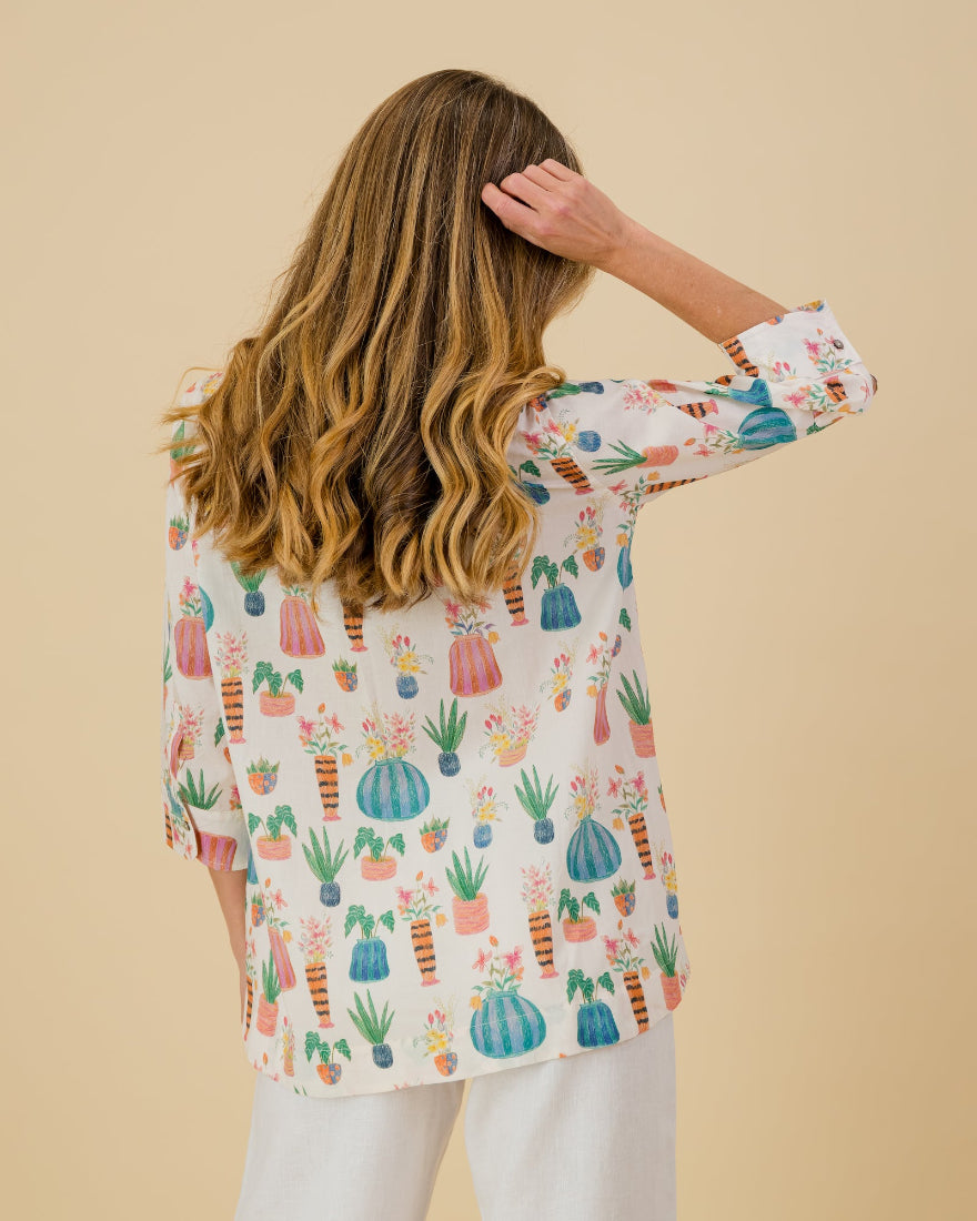 Garden Pots Printed Cotton Shirt