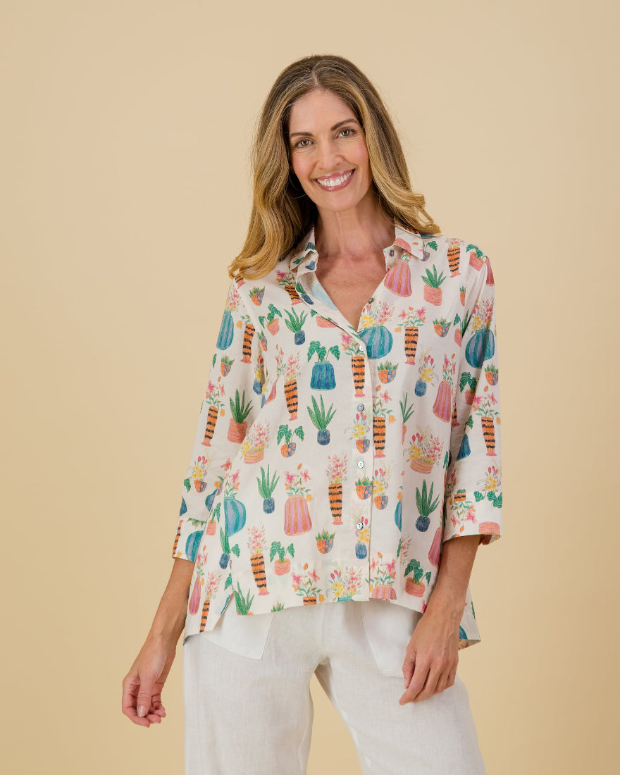 Garden Pots Printed Cotton Shirt