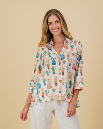 Garden Pots Printed Cotton Shirt