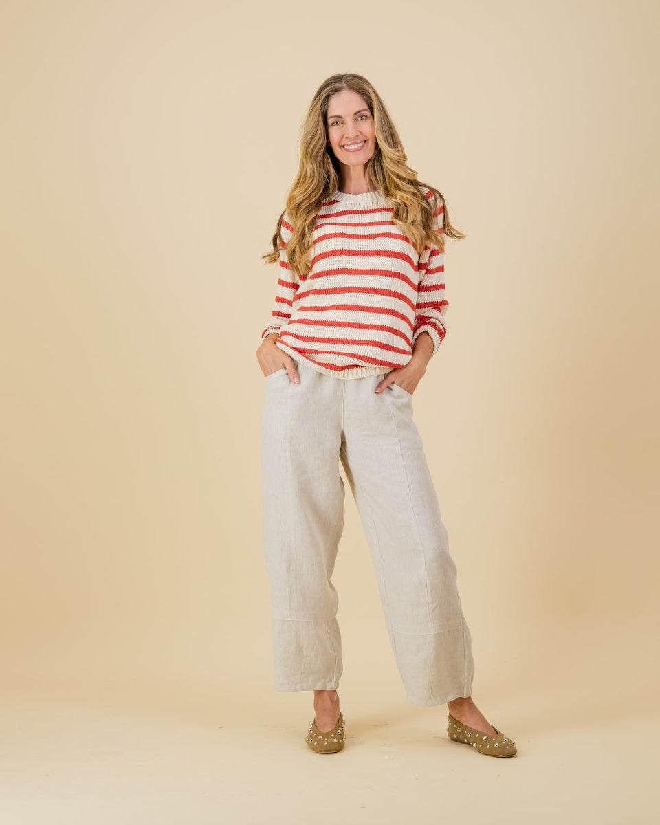 Cotton Stripe Knit in Raspberry / Natural
