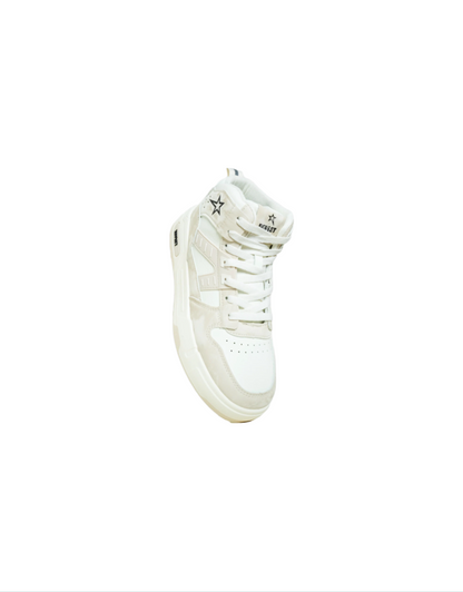 Captain Mid Cut Sneaker in White/Beige