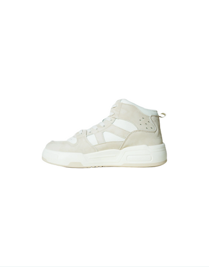 Captain Mid Cut Sneaker in White / Beige