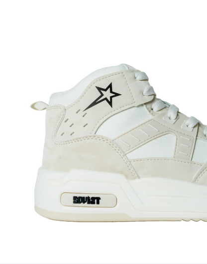 Captain Mid Cut Sneaker in White / Beige