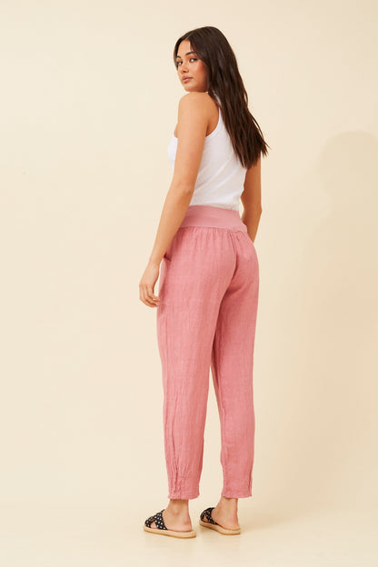 Knit Band Linen Pants in Peach