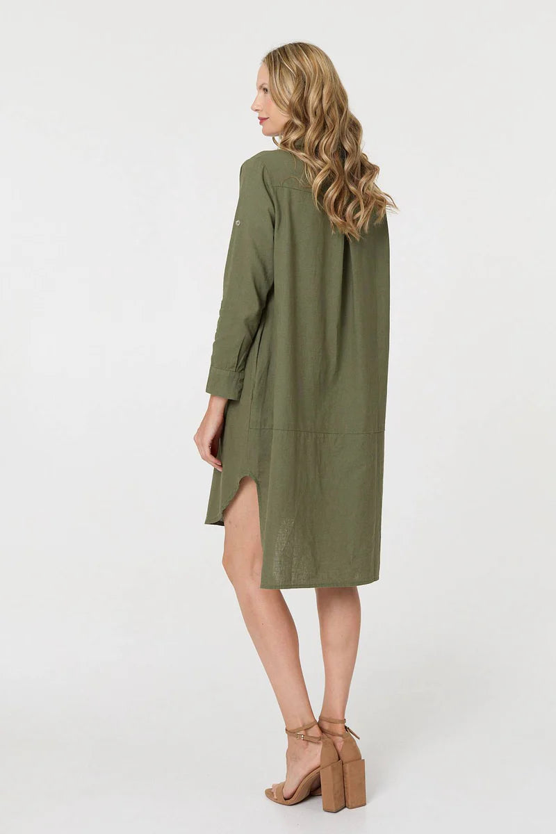 Linen Shirt Dress in Khaki