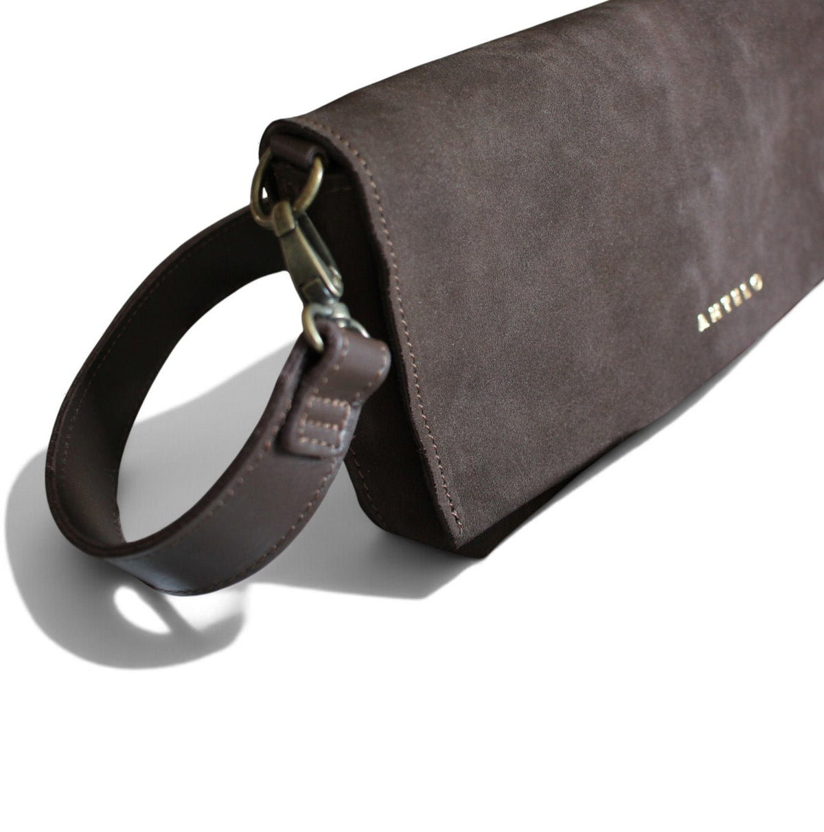 Freya East-West Leather Shoulder Bag in Chocolate Ganache & Brown