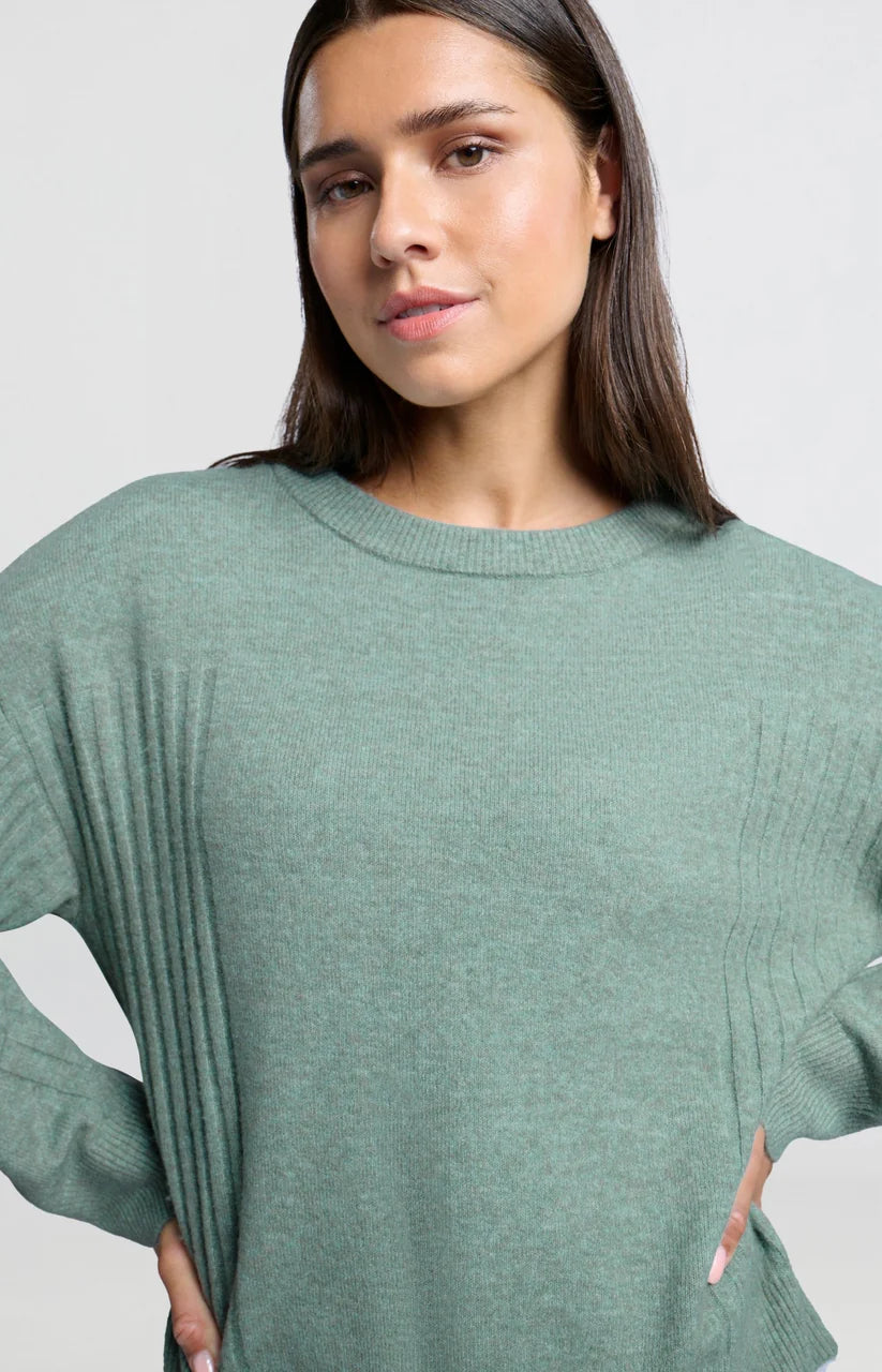 Rib Detail Sweater in Jade Green Melange