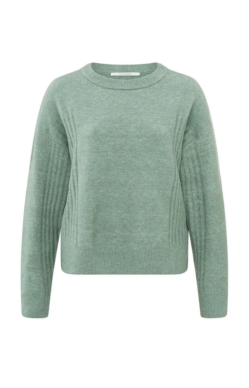 Rib Detail Sweater in Jade Green Melange