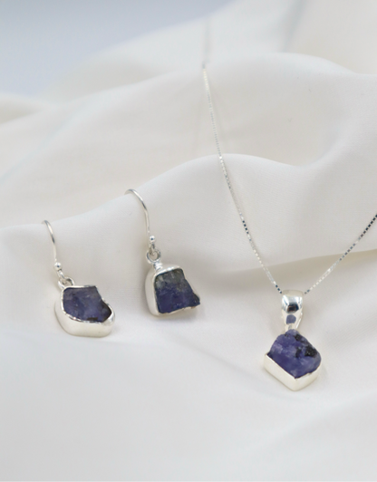 Tanzanite Rough Stone Sterling Silver Set