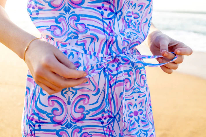 Sara Dress in Grecian Tiles / Blue Pink