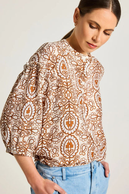 Boheme Puff Sleeve Top in Toffee