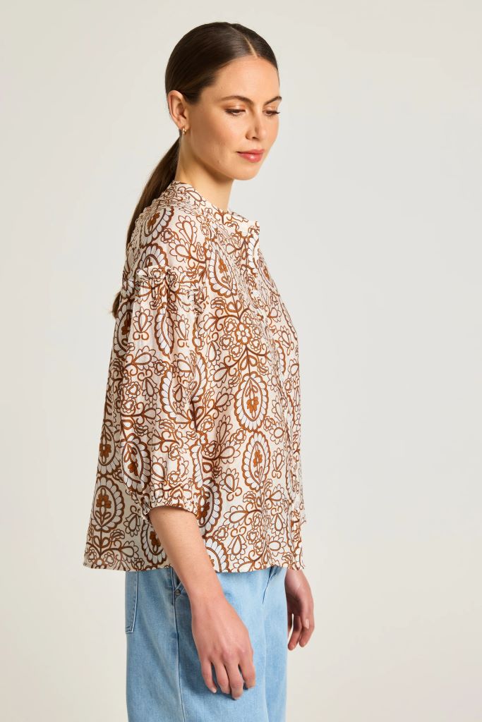 Boheme Puff Sleeve Top in Toffee