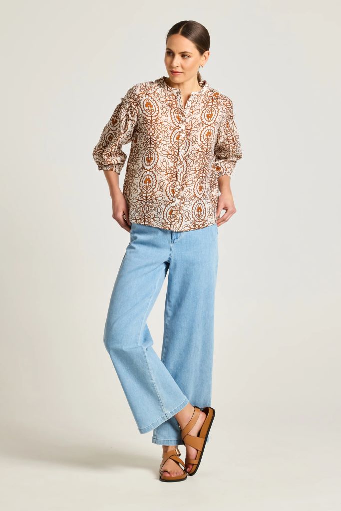 Boheme Puff Sleeve Top in Toffee