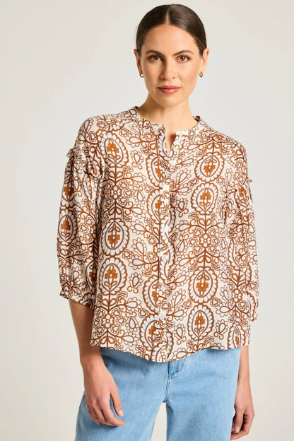 Boheme Puff Sleeve Top in Toffee