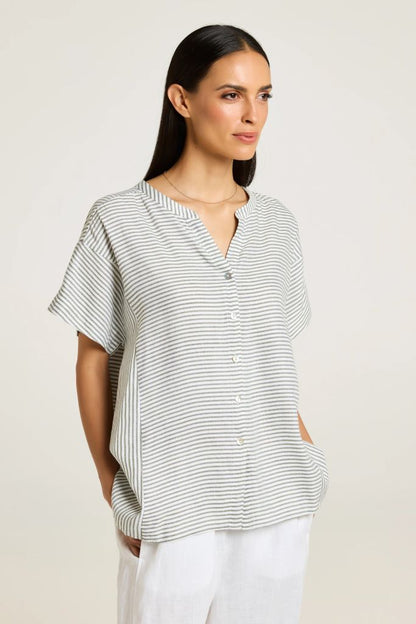 Paris Boxy Stripe Shirt in Moss / White