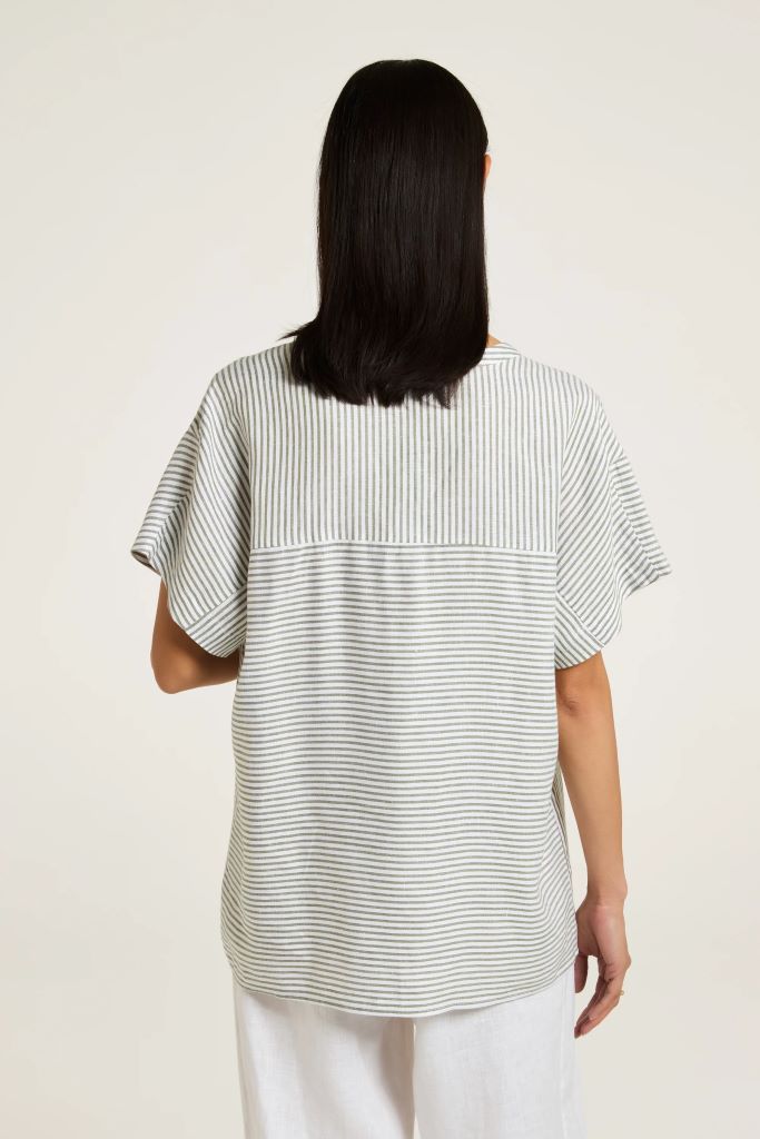 Paris Boxy Stripe Shirt in Moss / White