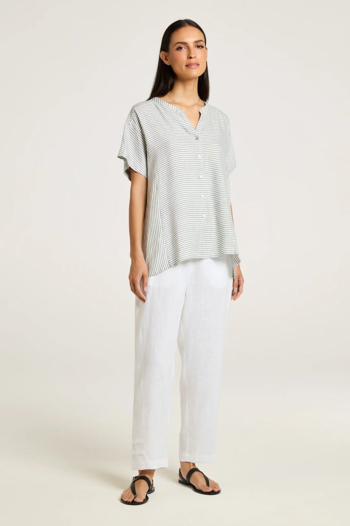 Paris Boxy Stripe Shirt in Moss / White