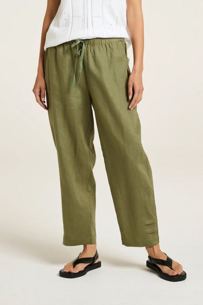 Sylvie Linen Panel Pant in Moss