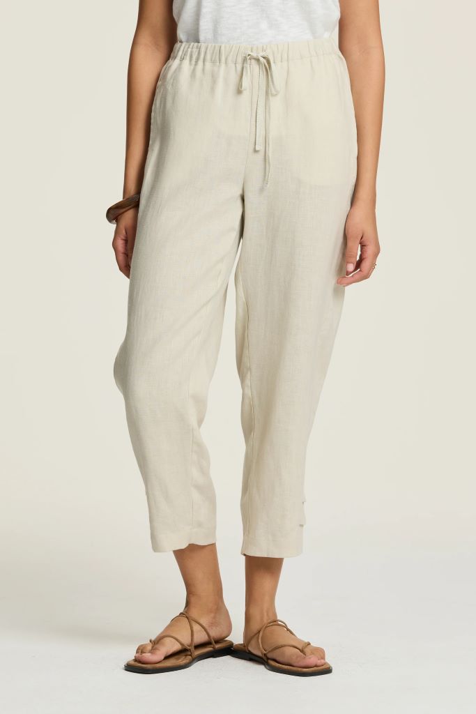 Sylvie Linen Panel Pant in Stone