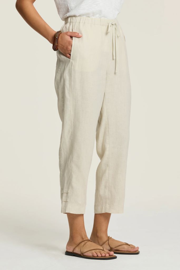 Sylvie Linen Panel Pant in Stone