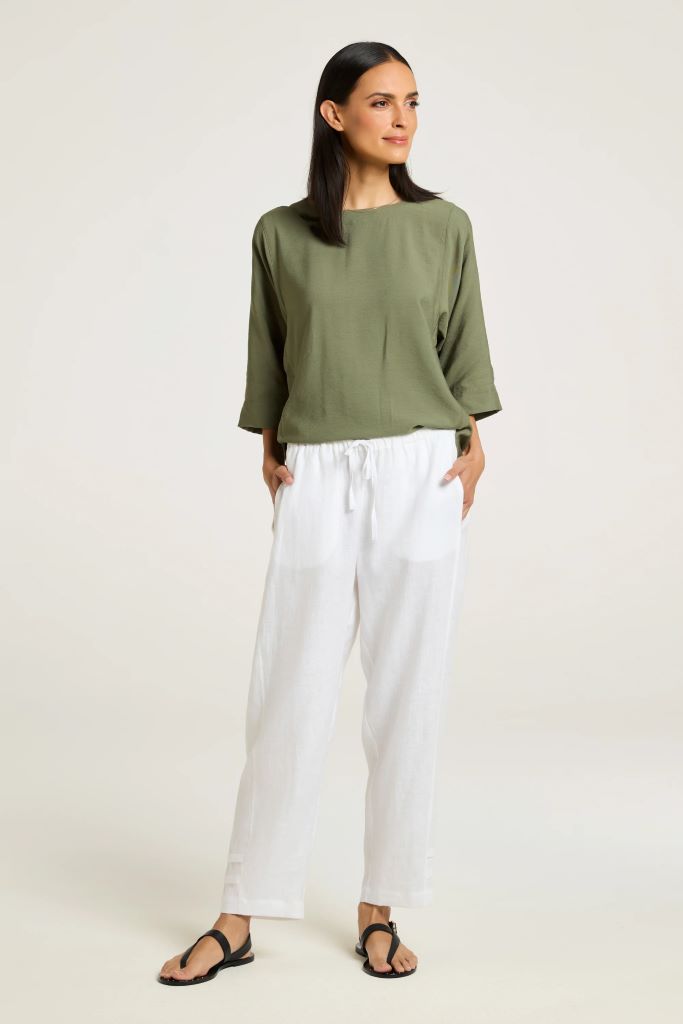 Sylvie Linen Panel Pant in White