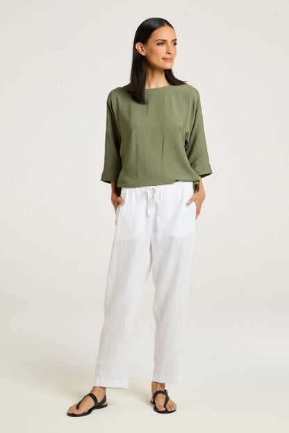 Sylvie Linen Panel Pant in White