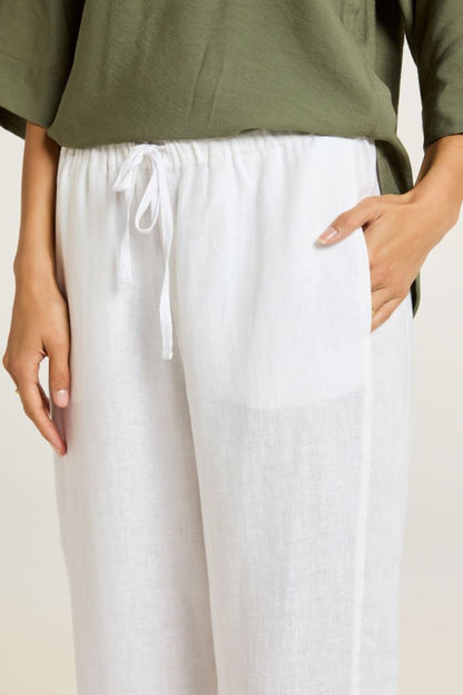 Sylvie Linen Panel Pant in White