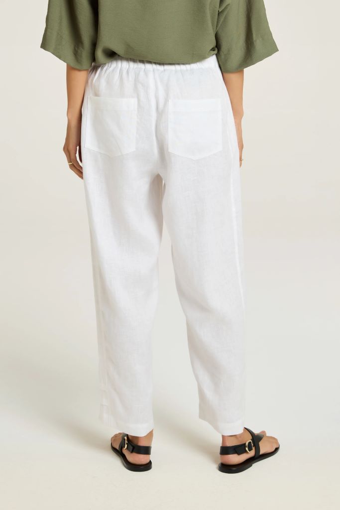 Sylvie Linen Panel Pant in White