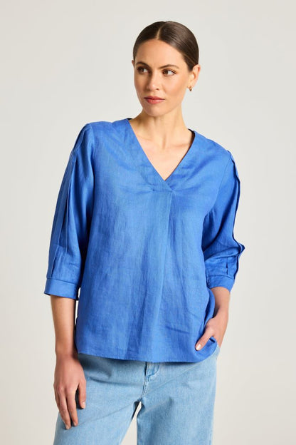 Kara Puff Sleeve Top in Cadet