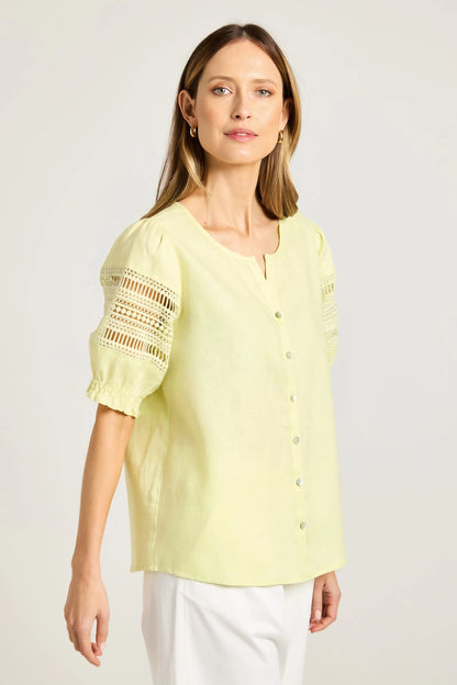 Lotus Lace Panel Shirt in Lemongrass