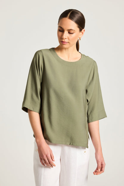 Skye Wrap Hem Top in Moss