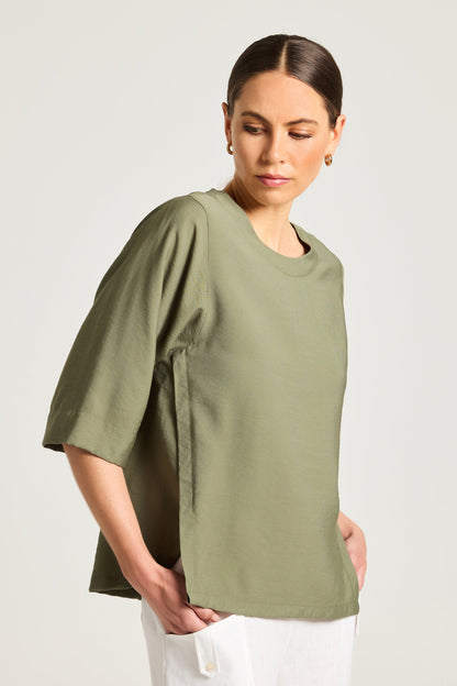 Skye Wrap Hem Top in Moss