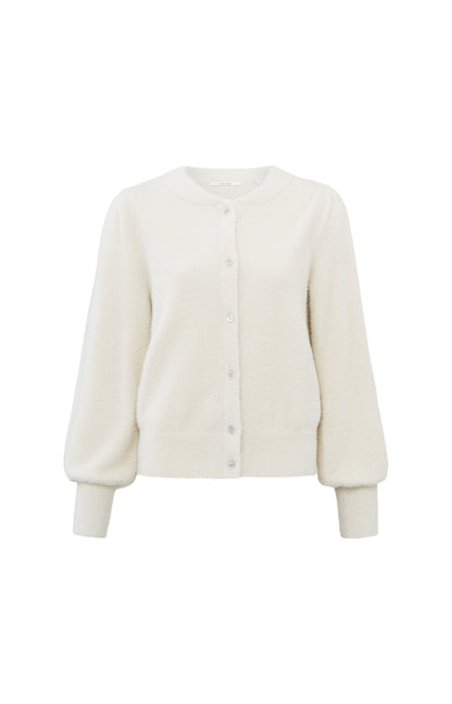 Fuzzy LS Cardigan in Chalk White