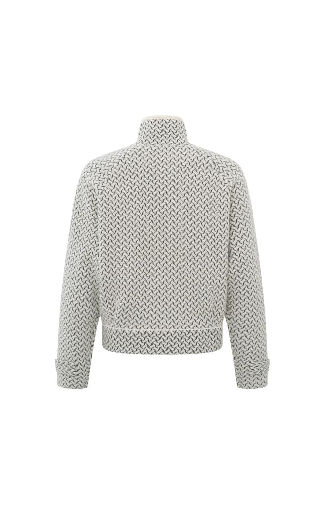 Knitted Print Jacket with Pockets in Chalk White Dessin