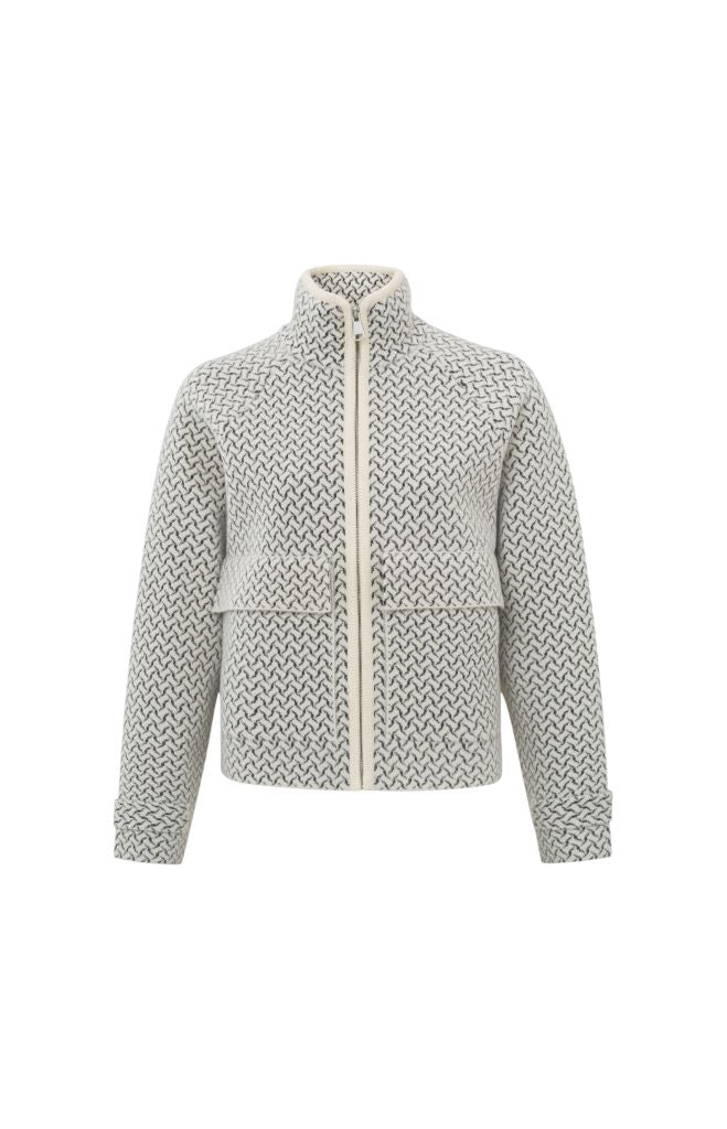 Knitted Print Jacket with Pockets in Chalk White Dessin