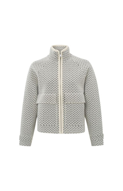 Knitted Print Jacket with Pockets in Chalk White Dessin