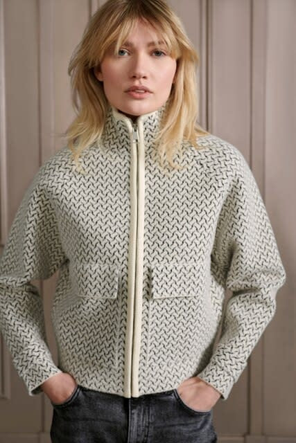 Knitted Print Jacket with Pockets in Chalk White Dessin