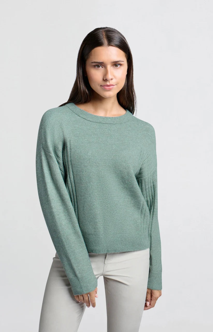 Rib Detail Sweater in Jade Green Melange