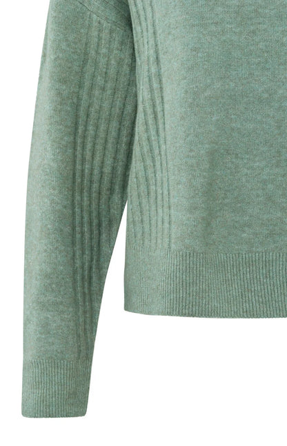 Rib Detail Sweater in Jade Green Melange