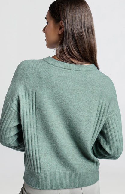 Rib Detail Sweater in Jade Green Melange