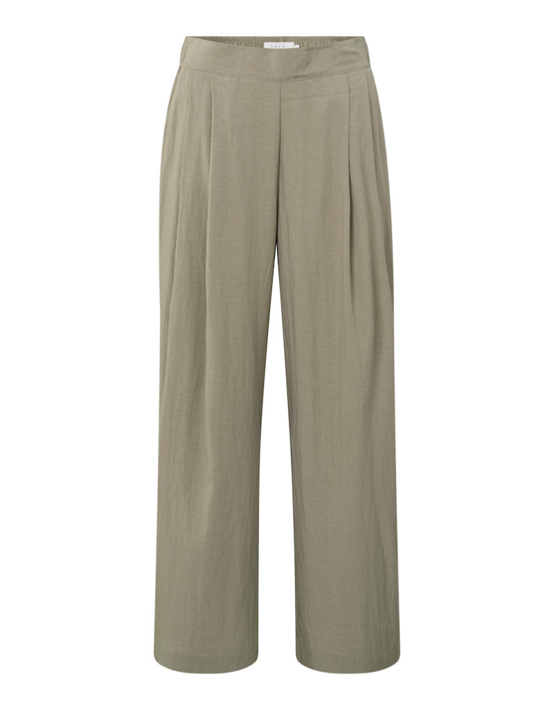 Woven Wide Leg Flowy Trousers in Army Green