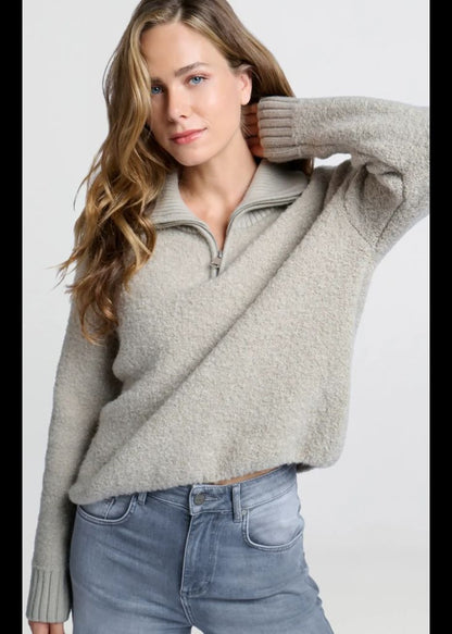 Boucle Rib Detail Sweater in Dove Grey