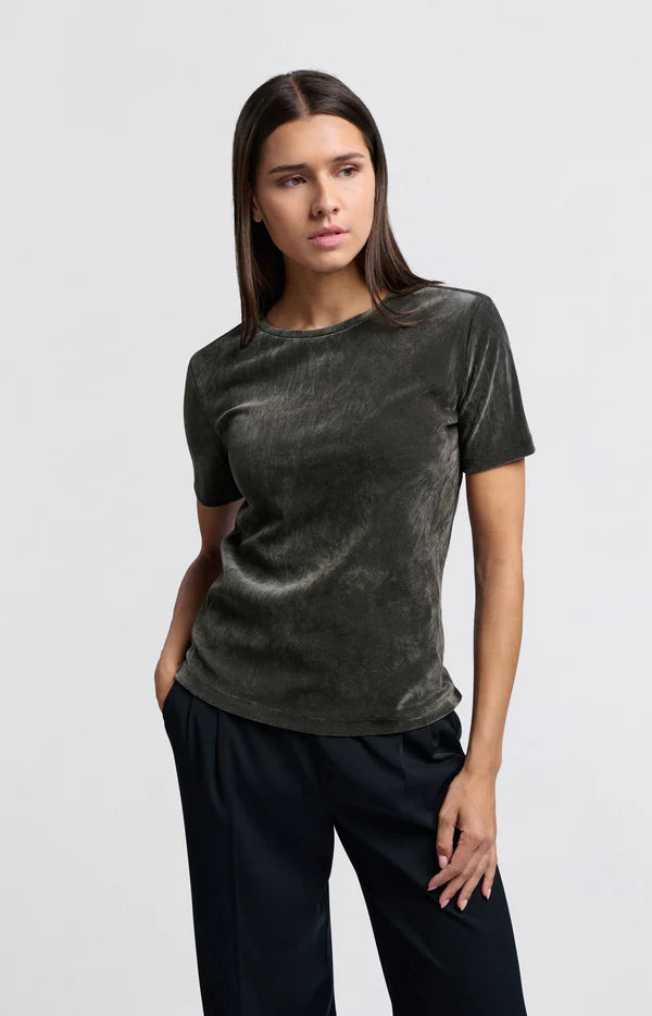 Velvet Tee with Shoulder Pads in Dark Metal Grey
